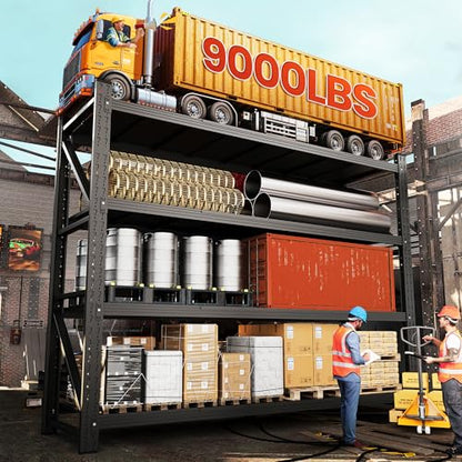 75” Wide Heavy Duty Metal Garage Shelving, Adjustable Storage Shelf - color: Matte Black, size: 75"Wx24"Dx70"H