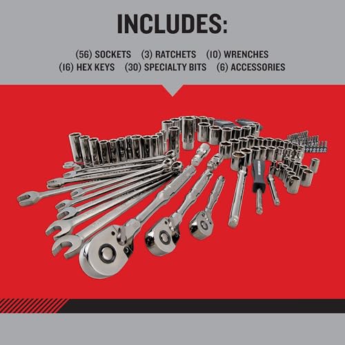 CRAFTSMAN OVERDRIVE 121-Piece Gunmetal Chrome Mechanics Tool Set, Standard SAE/Metric Socket Set, with Hard Case (CMMT99121L)
