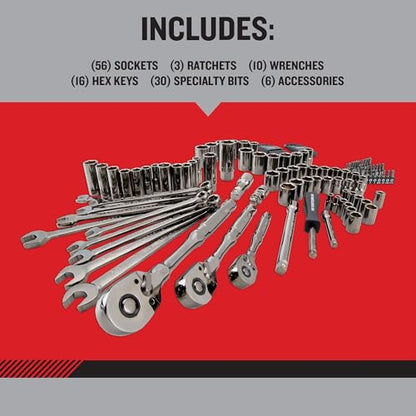 CRAFTSMAN OVERDRIVE 121-Piece Gunmetal Chrome Mechanics Tool Set, Standard SAE/Metric Socket Set, with Hard Case (CMMT99121L)