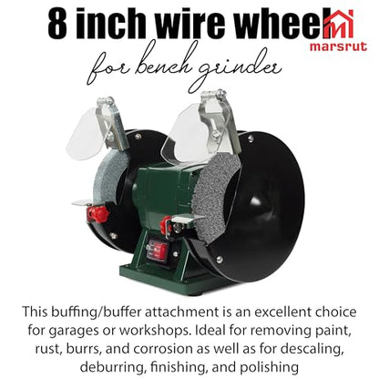 8 Inch Wire Wheel for Bench Grinder, Crimped Carbon Steel Round Brush with 1/2" 5/8" 3/4" 7/8" 1" Spacer Arbors, 0.012" Wire, for Paint Rust Removal Deburring Descaling Polishing Finishing Grinding