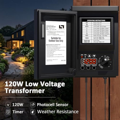 120W Low Voltage Transformer Photocell Timer 12V AC