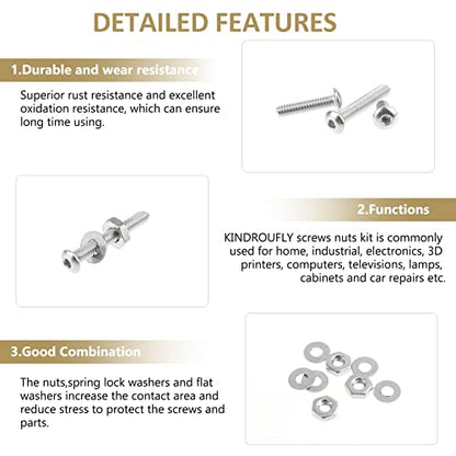 252 Pieces #2-56 x 3/16", 1/4", 5/16", 3/8", 1/2", 5/8", 3/4", 1", Button Head Socket Cap Screws Nuts Washers Assortment Kit, 304 Stainless Steel, Fully Machine Thread - size: #2-56, style: Button Head