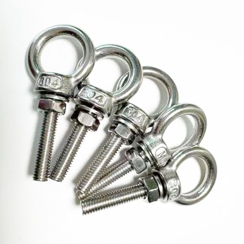 304 Stainless Steel Eye Bolt, 5 PCS M6 Heavy Duty Lifting Ring 1.2" Threaded Eyebolt Shoulder Eye Bolts with Nuts and Flat Washers(Thread Length 30mm) - size: m60x30(5pcs)