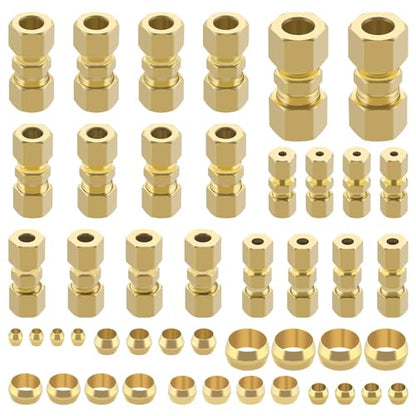 46pcs Brass Compression Tube Pipe Fittings Assortment Kit - size: 46Pcs Compression Kit