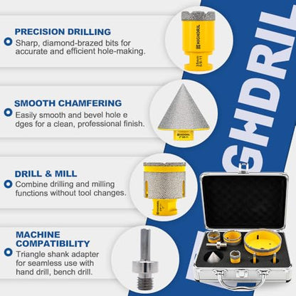 HIGHDRIL 8 Pcs Diamond Drill Bits Kit for Porcelain Ceramic Tile Granite - size: Thread Set5