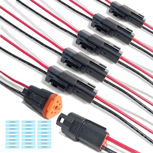 6 Kit Deutsch DT 3 Pin Black Male Female Wiring Harness, 16 AWG - color: Black 3Pin, size: 6Set