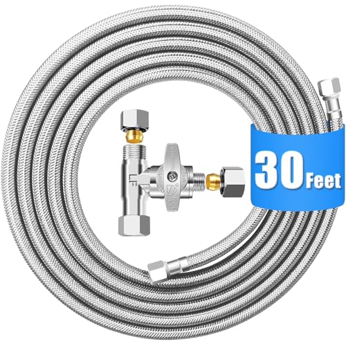 Fridge Water Line Kit - 30FT with Tee Stop Valve for Refrigerator Ice Maker - size: 30 FT
