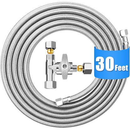 Fridge Water Line Kit - 30FT with Tee Stop Valve for Refrigerator Ice Maker - size: 30 FT