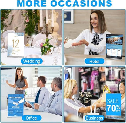 EHWINE 10 Pack Acrylic Sign Holder 5.5 x 8.5, Double Sided Picture Frame Stand up Table Top Sign Holders, Clear Display Stand Menu Flyer Holder for Wedding Party
