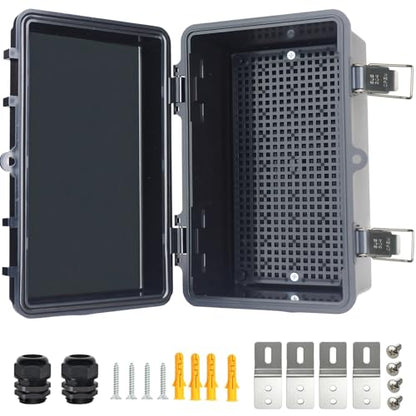Electrical Junction Box, IP67 Waterproof Outdoor Box ABS Plastic Enclosure with Stainless Steel Latches & Brackets, Hinge Black Cover Project Box with Mounting Plate 8.3"x5.1"x4.3" - color: Black, size: 8.3"x5.1"x4.3"