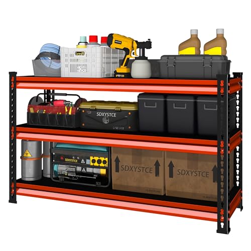 48" W Garage Shelving Heavy Duty, 1500LBS Loads Adjustable Garage Storage Shelves, 3-Tier Metal Shelving Units and Storage Racks, Industrial Utility Shelf,48" Wx18 Dx39 H,Red - color: Red, size: 48" W×18" D-3tier