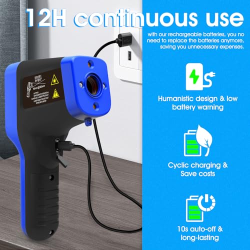 Pyrometer AI-1600APP, -58℉~2912℉ High Temp Thermometer Gun D:S=30:1 Dual Laser Industrial ir Thermometer Gun w/Touch Buttons, Rechargeable Can be Connected to Phone APP (NOT for Human Temp) - color: Dark blue