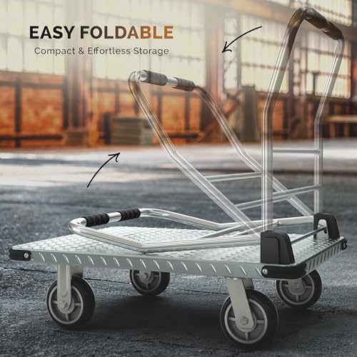 2200 lbs. Capacity Foldable Push Cart Dolly | Moving Platform Hand Truck | Heavy Duty Space Saving Collapsible | Swivel Flat Bed Wagon - Furniture Luggage Lifting - color: Silver, size: 2200 lbs. Capacity