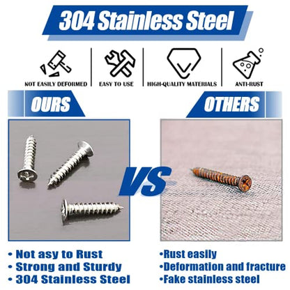 #4 x 1/4" (M3x6mm) 304 Stainless Steel Flat Head Wood Screws, 100pcs - size: #4 x 1/4''-100pcs