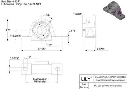 1 Pcs UCP210-32 Pillow Block Bearing, 2 Inch Bore Mounted Bearing Set Screw Locking Cast Iron Housing Self-Alignment - size: UCP210-32 2 Inch Bore
