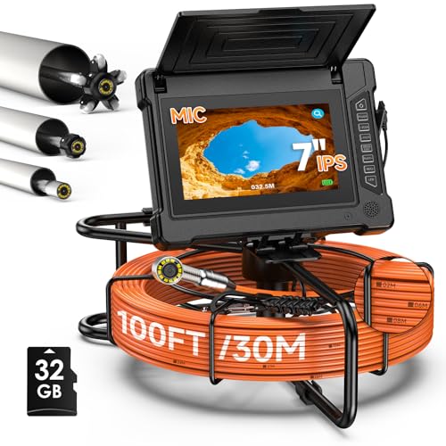 Oiiwak Sewer Camera 100ft, Pipe Inspection Camera with 7" IPS HD Screen