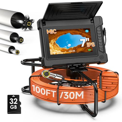 Oiiwak Sewer Camera 100ft, Pipe Inspection Camera with 7" IPS HD Screen