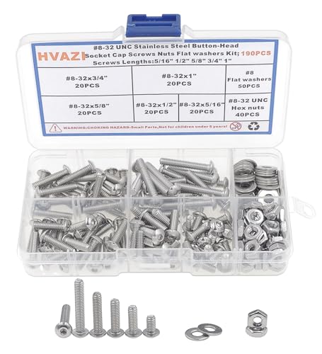 #8-32 UNC 304 SS Button-Head Socket Cap Screws, Nuts & Washers Kit - size: #8-32 UNC