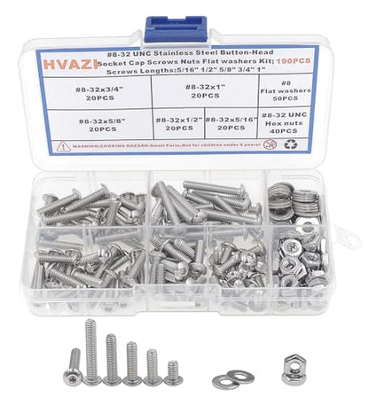 #8-32 UNC 304 SS Button-Head Socket Cap Screws, Nuts & Washers Kit - size: #8-32 UNC