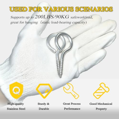 2.55 Inch Size - M6 304 Stainless Steel Heavy Duty Screw Eye Hooks