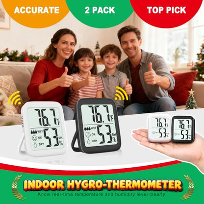Antonki 2 Pack Room Thermometer Indoor Hygrometer - color: 2 Pcs* Black & White
