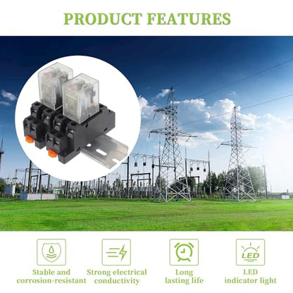 DC 12V Electromagnetic Power Relay JQX-13FL 62PL Coil 8 Pin 10A DPDT LED Indicator with Plug-in Terminal Socket and DIN Slotted Aluminum Rail - size: 8Pin-10A-DC12V