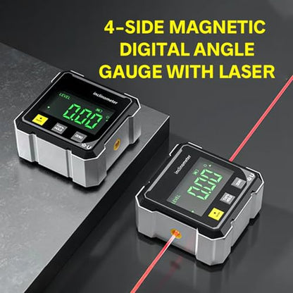 Digital Angle Finder with Electronic Laser & 4-Side Magnetic Base - Electronic Inclinometer with LED Display Cube Inclinometer, Table Saw Miter Protractor, Woodworking Measuring Tool, Level Box