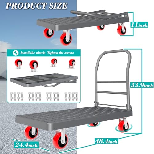 Platform Truck Foldable Flatbed Cart 24'' x 48'' Heavy Duty Push Cart Dolly - size: 48"x24"