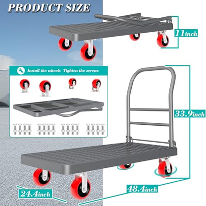 Platform Truck Foldable Flatbed Cart 24'' x 48'' Heavy Duty Push Cart Dolly - size: 48"x24"