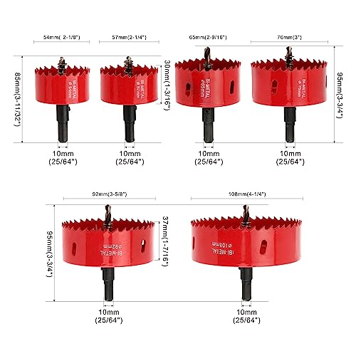 6PCS Hole Saw Kit for Tungsten Hole Cutters in Metal, Aluminium, Wood and Plastic for a Wide Range of Drilling Needs in Different Materials and Hole Diameters. - size: (2-1/8'' to 4-1/4'')-6PC