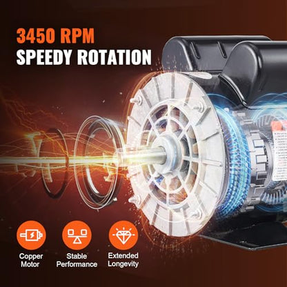 VEVOR 2HP Air Compressor Electric Motor, 115/230V, 20/10 Amps, 56 Frame 3450RPM, 5/8" Keyed Shaft, 1.88" Shaft Length, Single Phase, CCW/CW (Factory Setting is CCW) - size: 2P-1.88" Shaft Length