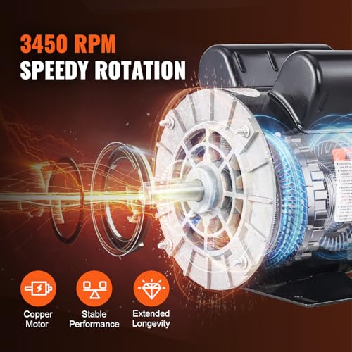 VEVOR 2HP Air Compressor Electric Motor, 115/230V, 20/10 Amps, 56 Frame 3450RPM, 5/8" Keyed Shaft, 1.88" Shaft Length, Single Phase, CCW/CW (Factory Setting is CCW) - size: 2P-1.88" Shaft Length