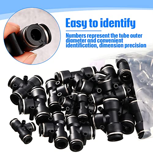 Boao 20 Pcs 1/4 Inch Pneumatic Push to Connect Tee Fittings - Plastic 3 Way Air Line Adapter, Quick Connect Tube Connectors for Industrial Automation, Auto Repair, DIY Air Tools(1/4 Inch) - size: 1/4 Inch