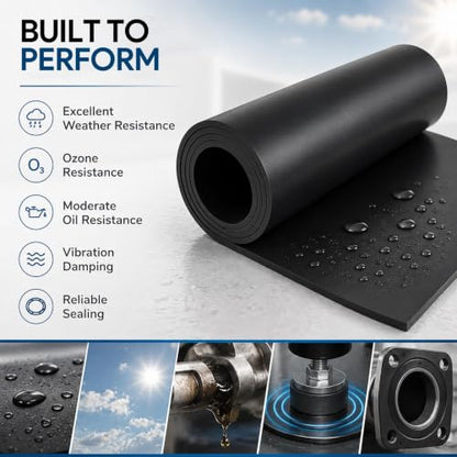 118"x40"x1/8" Solid Rubber Sheet, Black Neoprene Rubber Roll