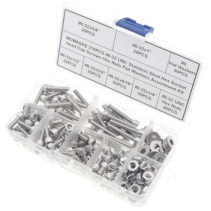 #8-32 UNC 304 SS Knurled Socket Head Cap Screws Nuts & Washers Kit - size: #8-32UNC
