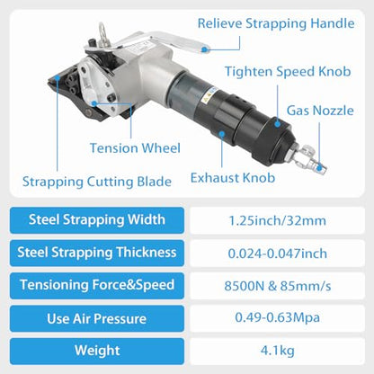 Pneumatic Steel Strapping Machine for 1.25in/3cm Width Metal Belt - size: Air Strapping Tool (1.25'')