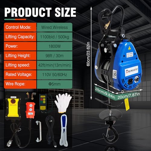 Electric Hoist Winch 2-in-1,1100lbs Portable Power Winch Crane, 1500W