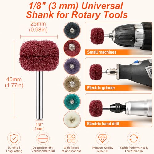 90-Piece Abrasive Buffing & Polishing Wheel Set - 1/8" Shank, 1" (25mm) 80-800 Grit, 15 Wool Felt Buffing Wheels, Rotary Tool Polishing Kit for Metal, Jewelry, Wood, Glass - color: Brown 90Pcs