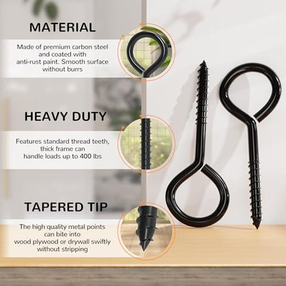 TLAZZ 4 Pack Eye Bolts Screw in Hooks for Hanging Tie-Downs - color: Black