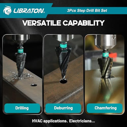 LIBRATON Four Spiral Flute Step Drill Bit Set 1/8"-7/8", M35 Step Bits - style: 1/8" - 7/8" (3pcs Set)