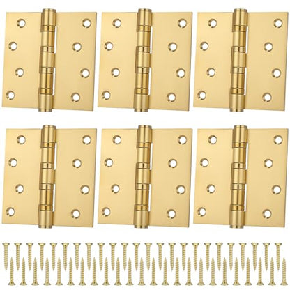 6 Pack Gold 4'' Ball Bearing Door Hinges, 4 x 4 Inch Exterior Door Hinge - color: Gold