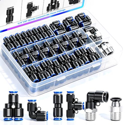 mxuteuk 40PCS 1/4" OD Push to Connect Fittings,1/4" OD Air Line Fittings,Quick Connect Air Hose Fittings for 1/4" Tube - size: 40PCS