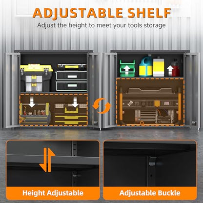Garage Wall Cabinet with 2 Doors, Metal Wall Cabinet with Lock - color: Black Gray, size: 26''h wall cabinet