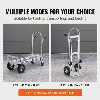 VEVOR Aluminum Truck, 2 in 1, 800 lbs Load Capacity, Heavy Duty Industrial Convertible Folding Hand Truck and Dolly, Utility Cart Converts from Hand Truck to Platform Cart with Rubber Wheels - size: 800 lbs