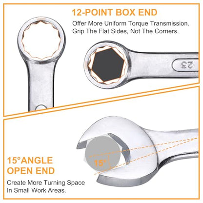 HARFINGTON Metric Combination Wrench, 15mm Open End & 15-Degree Offset - size: 15mm