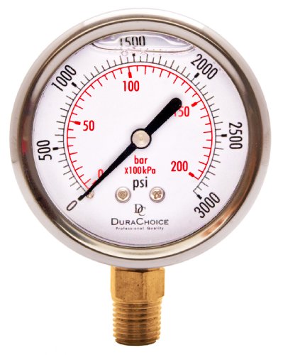 2-1/2" Oil Filled Pressure Gauge, 0-3,000 PSI, 1/4" NPT - size: [0-3,000 PSI]