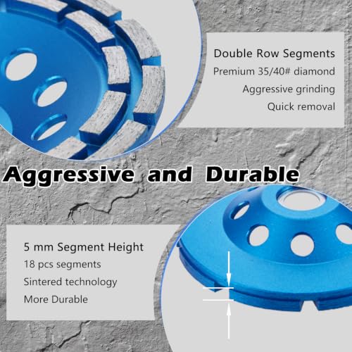 4 1/2 inch Concrete Grinding Wheel,7/8"-5/8" Arbor Diamond Cup Grinding Wheel Double Row for Granite Marble Concrete Masonry Stone(7/8"-5/8") - style: 4.5 Inch