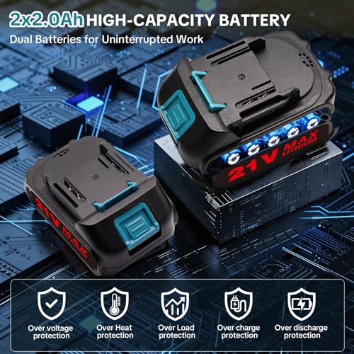 Cordless Electric Rivet Gun Tool with 2×2.0Ah Batteries & Charger - color: Blue