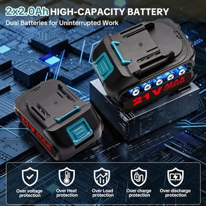 Cordless Electric Rivet Gun Tool with 2×2.0Ah Batteries & Charger - color: Blue
