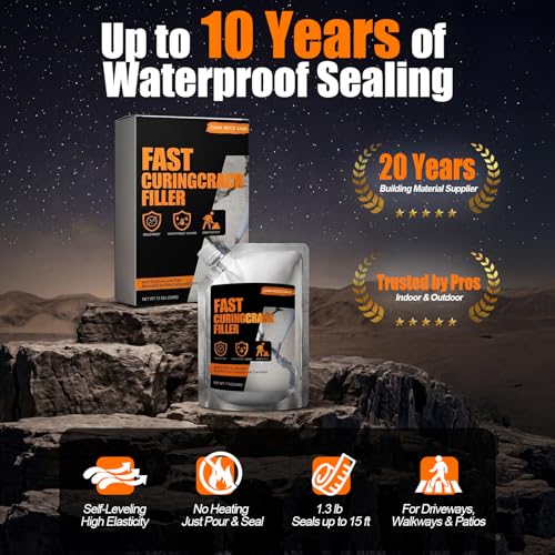 Concrete Crack Filler 2 PACK, Self-Leveling Cement Crack Repair, High Elasticity And Fast Drying, Waterproof Sealant for Driveway, Sidewalk, Patio, Concrete Joint, Indoor and Outdoor Use – Gray (39oz)